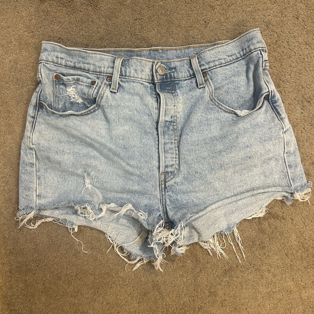 Levi’s High Rise Denim Cutoff Jean Shorts Women’s Size 33 Button Fly Distressed